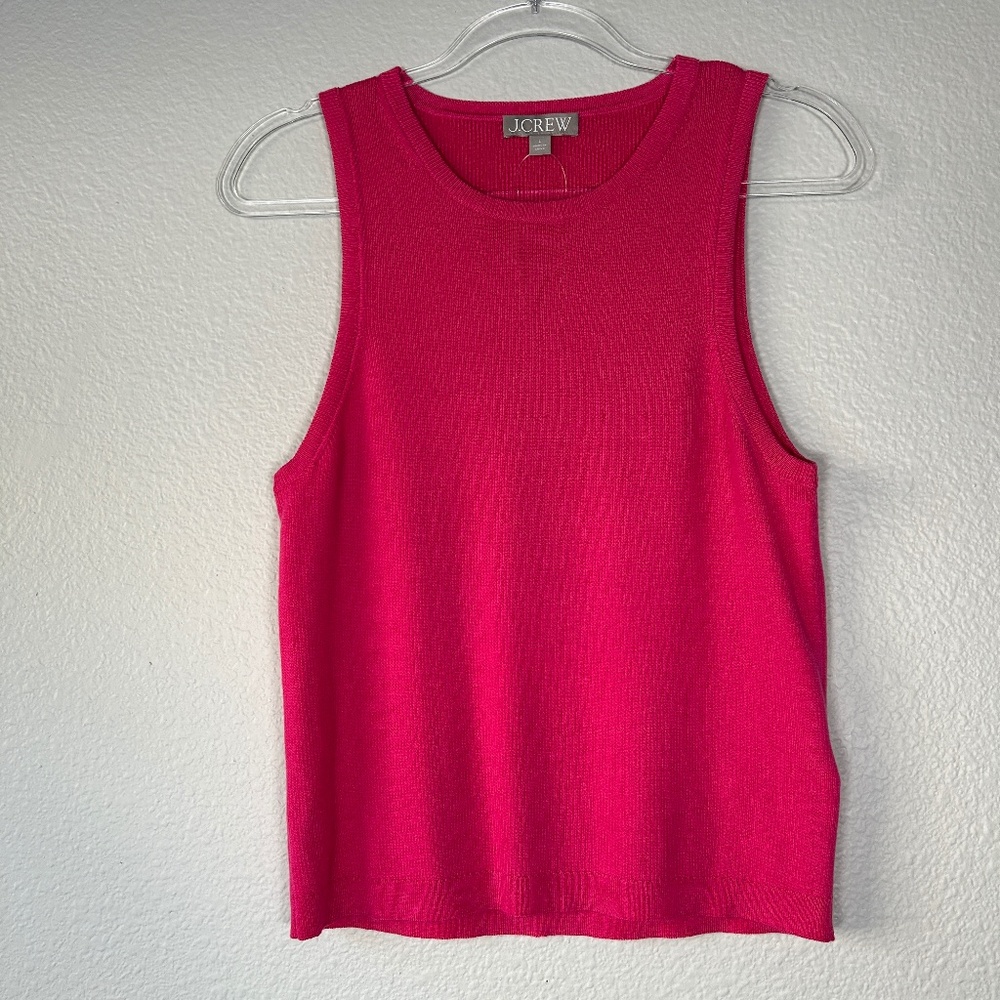 J. Crew women size L tank shell lyocell silk blend ribbed knit pink stretchy NEW